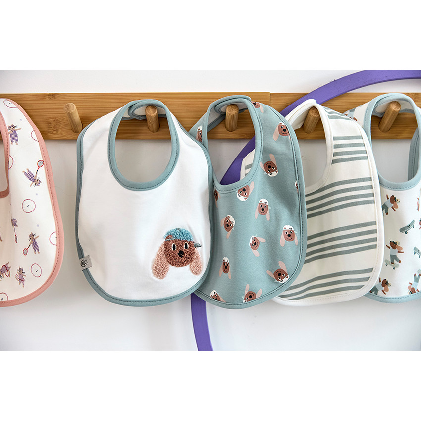 Lot de 5 bavoirs imperméable coton bio Tiny Team Chien 