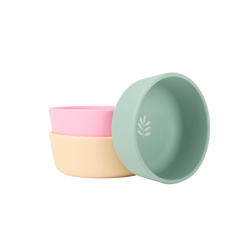 Bol en silicone avec motif végétal au fond et bords hauts 