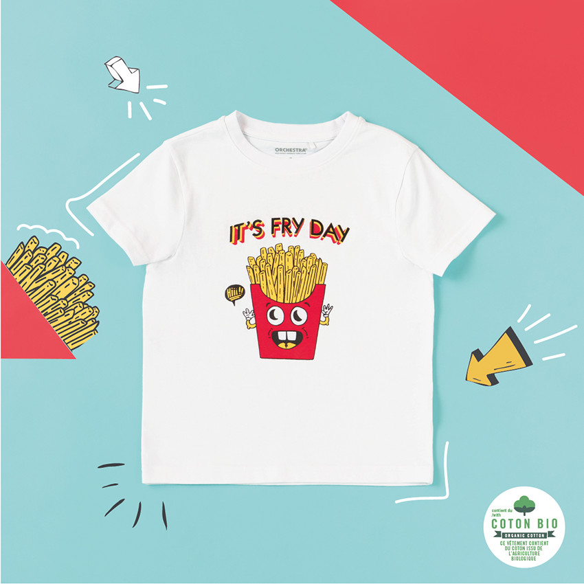 T-shirt manches courtes en coton bio print frites 