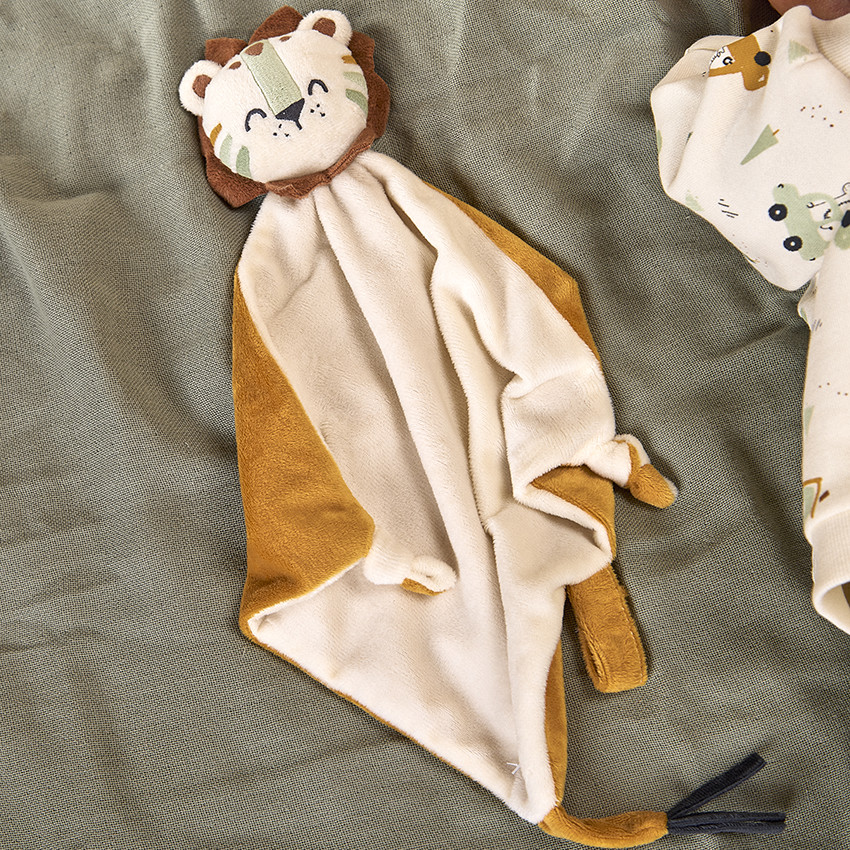 Doudou plat lion en velours pour bébé 