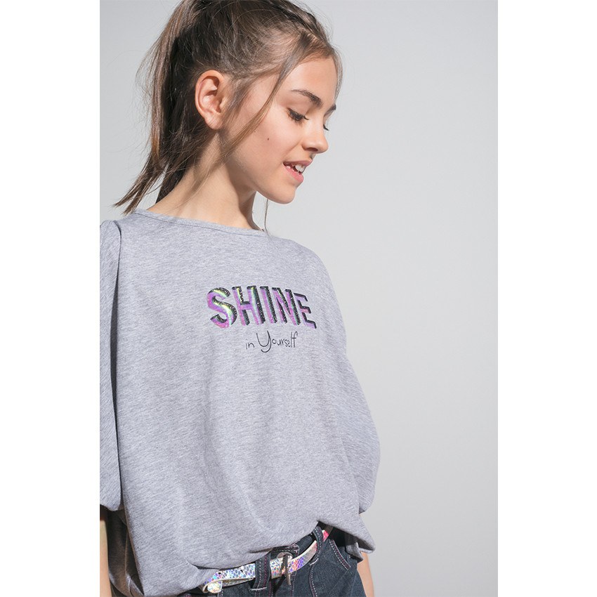 Tee-shirt manches chauve-souris avec message en foil iridescent 