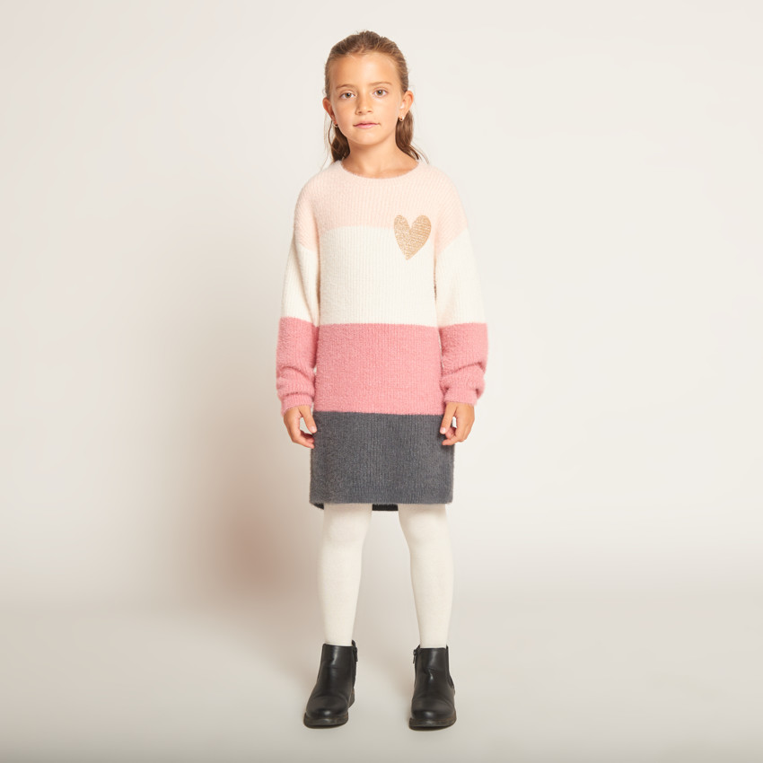 Robe en tricot effet colorblock pelucheux pour fille  