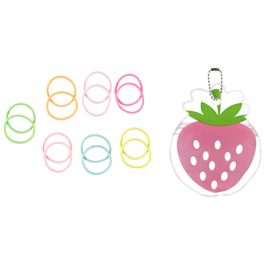 Lot de 15 élastiques dans pochette fraise pour fille 
