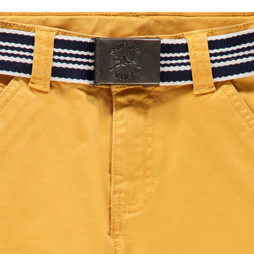 Pantalon cargo jaune à ceinture amovible et broderies 