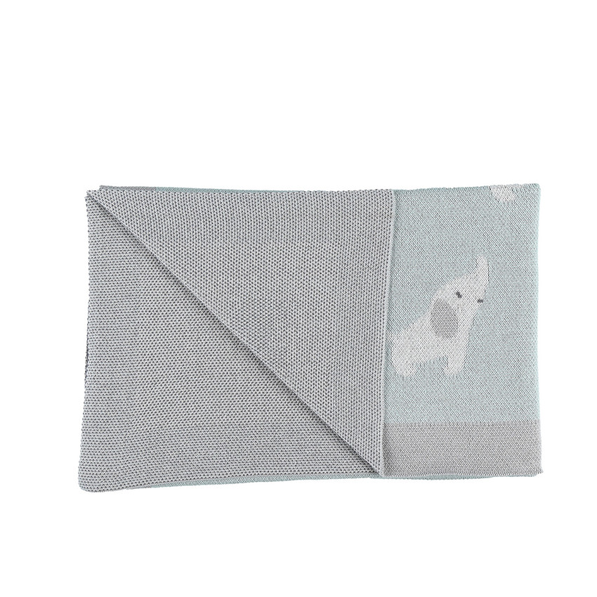 Couverture tricotée en jacquard Bio Anna et Milo 75 x 100 cm - Gris/Vert Pâle 
