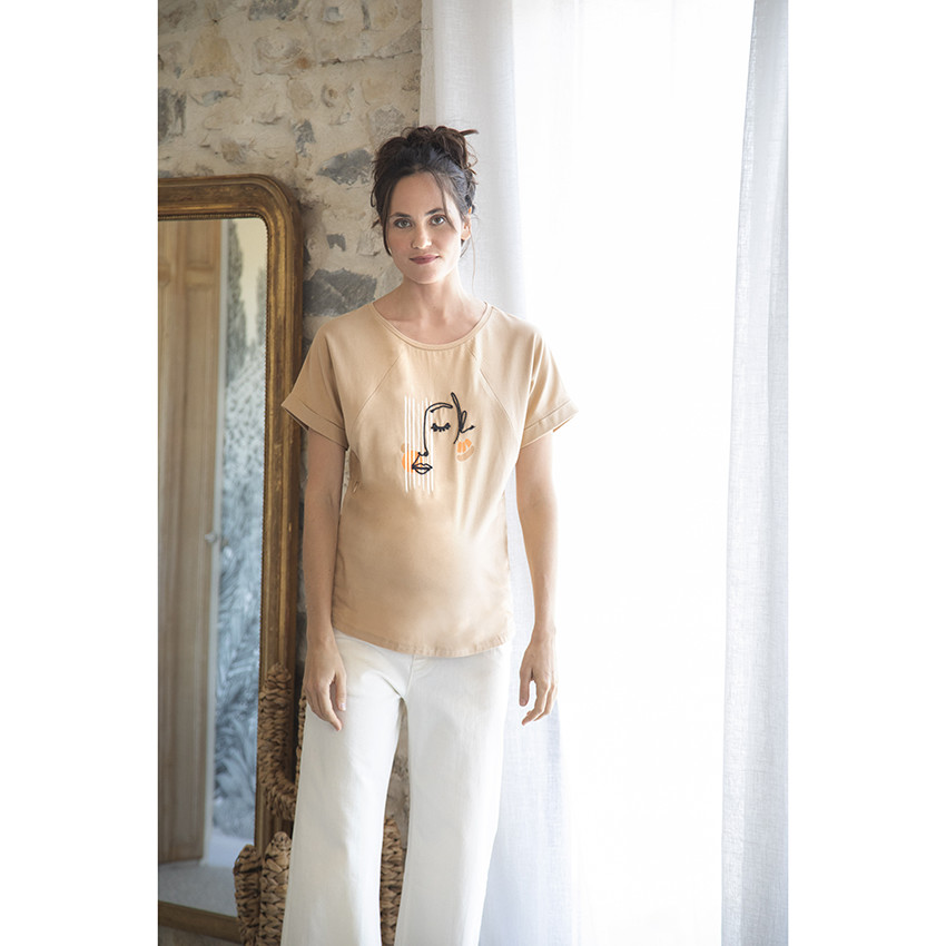 T-shirt manches courtes avec zip pour allaitement 