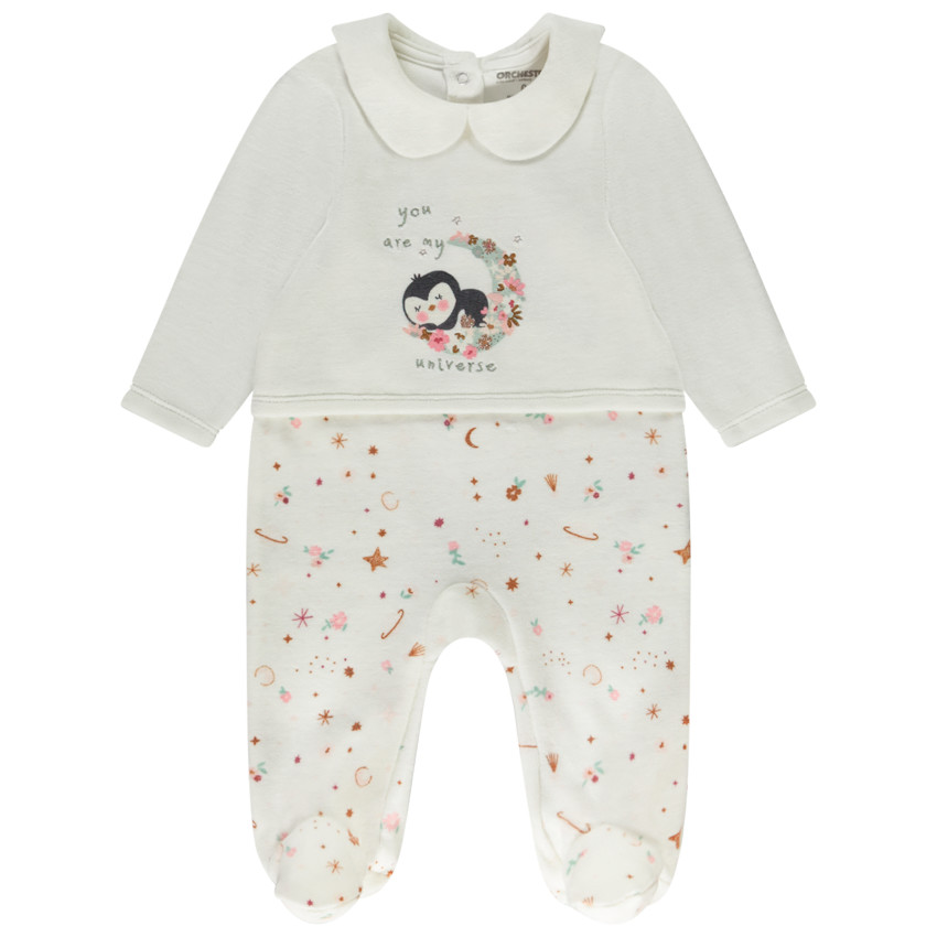 Dors-bien en velours imprimé fantaisie pour bébé fille 