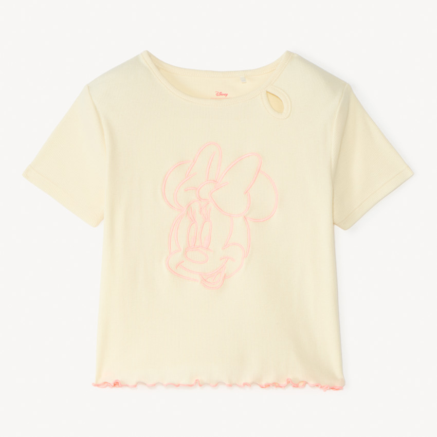 T-shirt manches courtes en maille côte avec broderie Minnie Disney pour fille 
