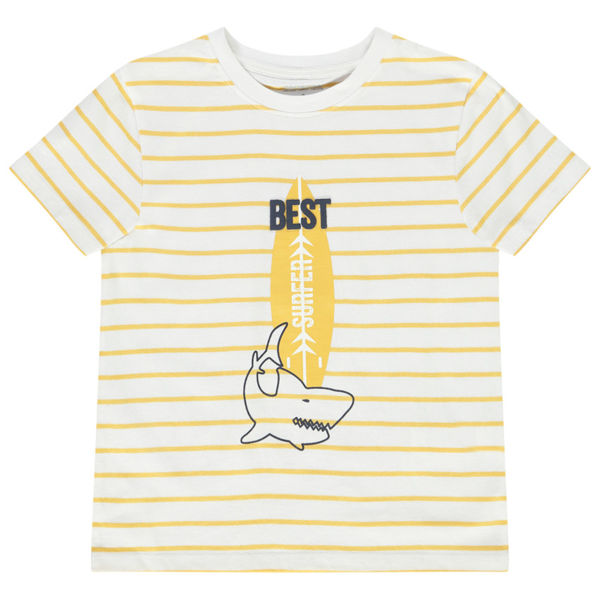 T-shirt manches courtes rayé avec print fantaisie pour garçon 
