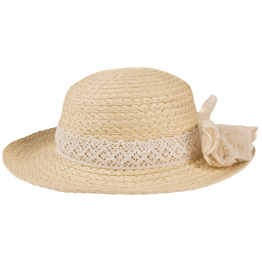 Chapeau de paille avec gros nœud fantaisie pour fille
