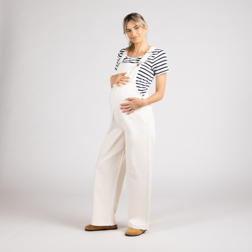 Salopette longue et large de grossesse en denim uni