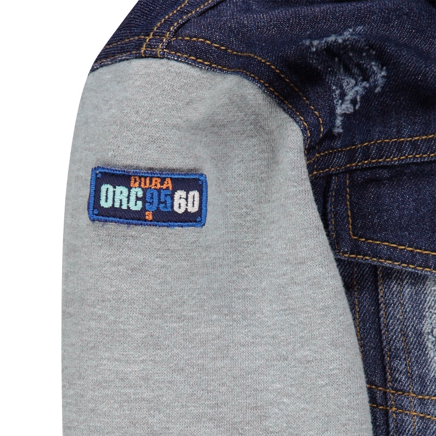 Veste en jeans bi-matière à capuche amovible 
