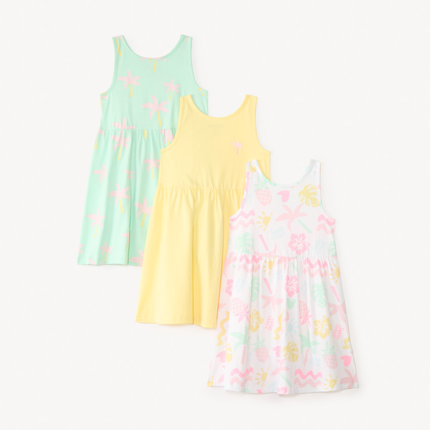 Lot de 3 robes débardeur imprimé fantaisie pour fille 