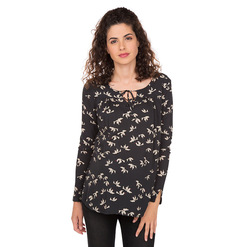 Top de grossesse manches longues avec oiseaux imprimés 