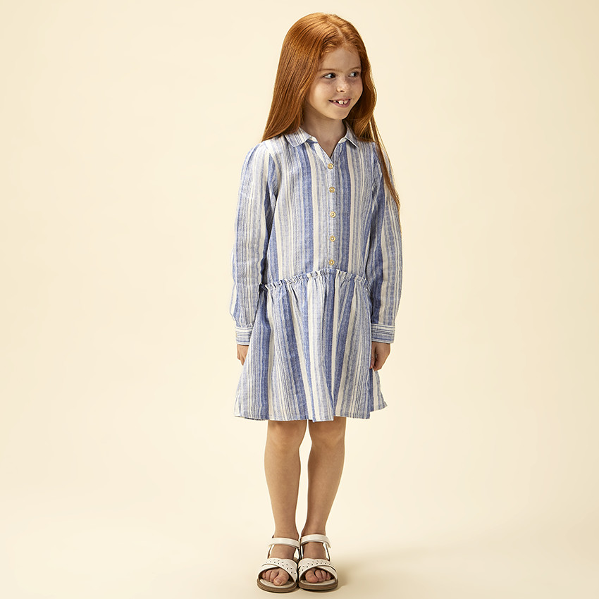 Robe chemise manches longues rayée pour fille 