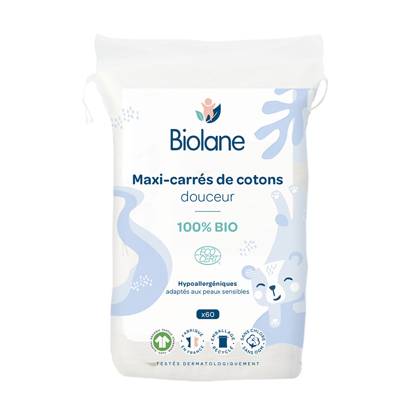 Paquet de 60 Maxi-carrés de coton 100% bio