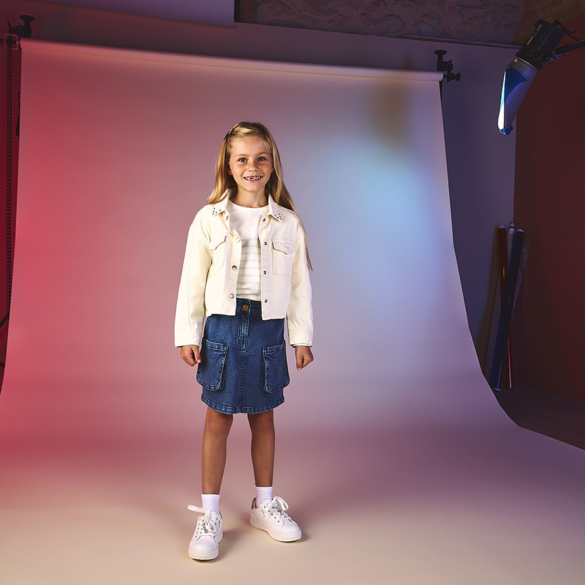 Veste courte en jean avec rivets pour fille 