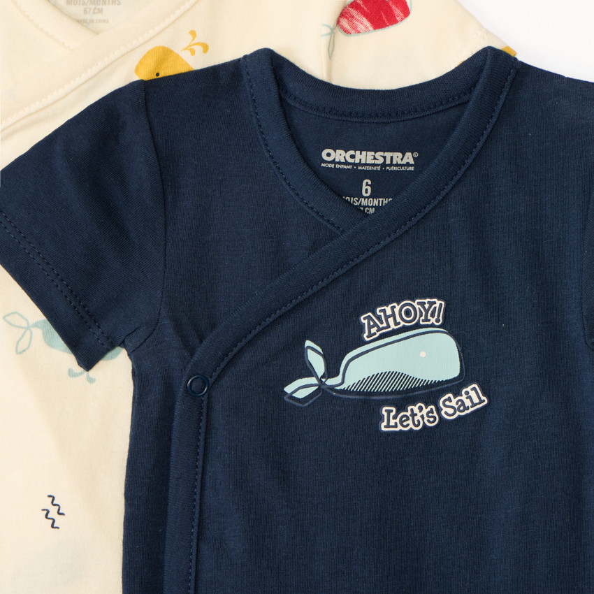 Lot de 7 bodies manches courtes motifs marins pour bébé garçon avec ouvertures différentes selon l'âge 