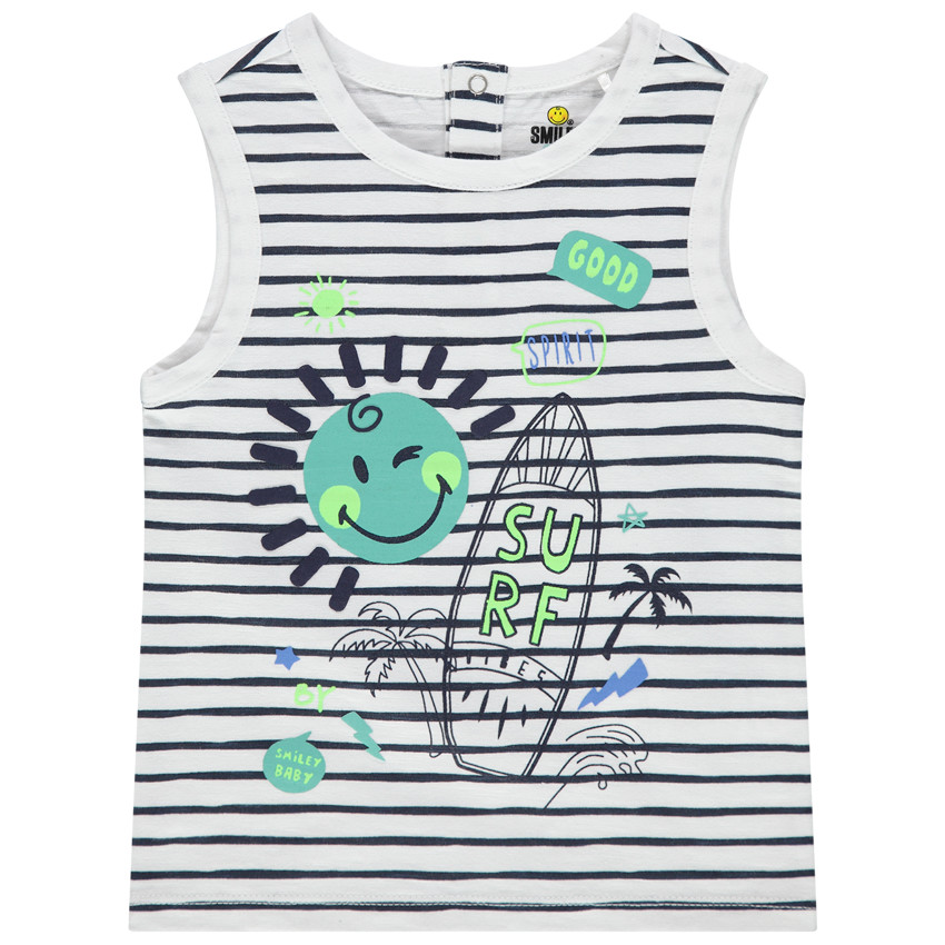 Débardeur en coton à rayures et print Smiley Baby 