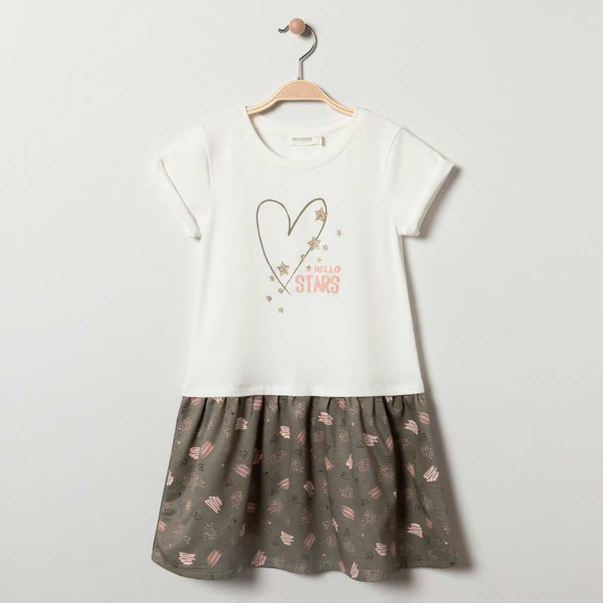 Robe maille manches courtes effet 2-en-1 pour fille 