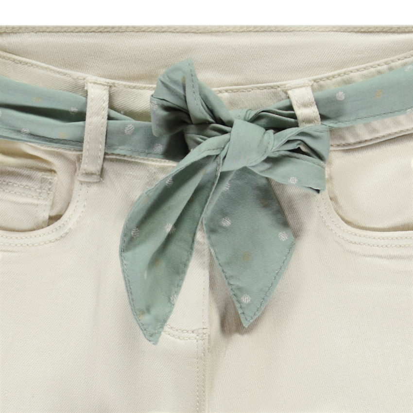 Jean slim uni avec ceinture foulard à nouer pour fille  
