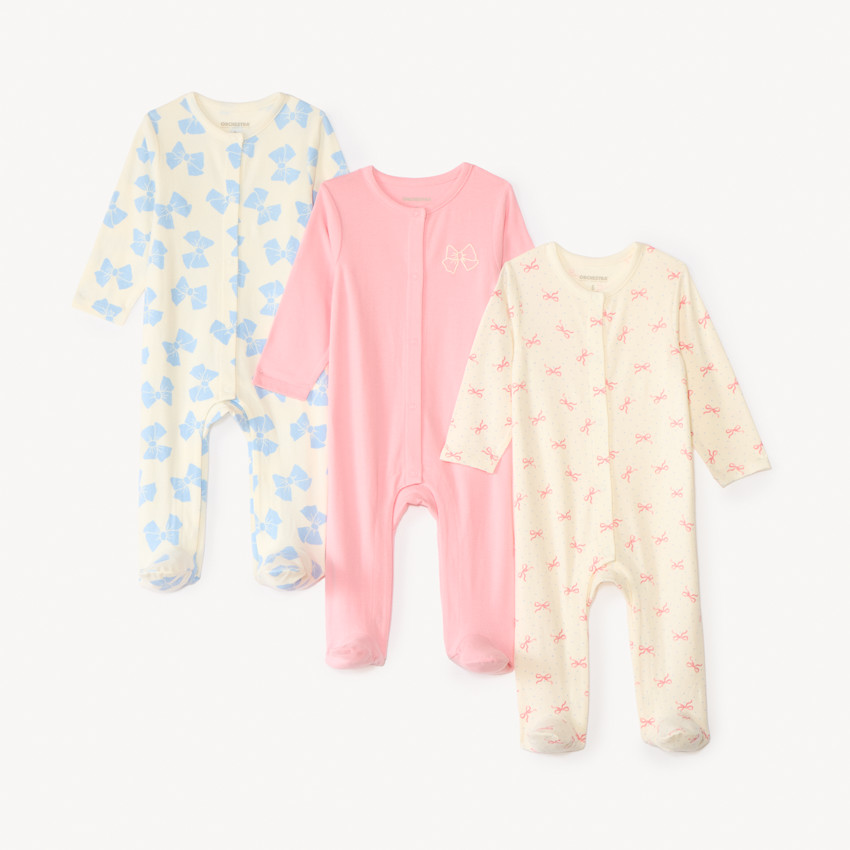 Lot de 3 dors-bien motif nœuds pour bébé fille - ouvertures différentes selon l'âge