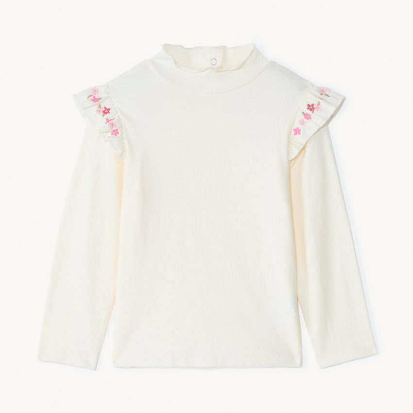 Sous-pull à col cheminé et manches volantées pour bébé fille 