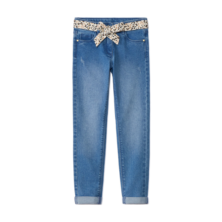 Jean slim avec ceinture foulard imprimé fille 
