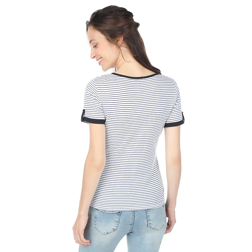 Tee-shirt manches courtes de grossesse et d'allaitement avec rayures all-over 