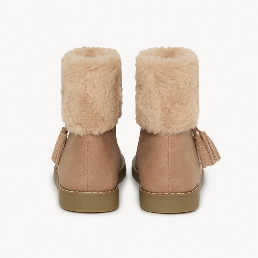 Bottines vieux rose à zip et revers fourrure + pompon pour fille 
