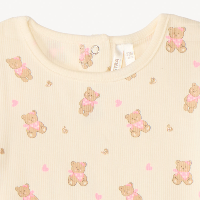 Set de pyjama court 2 pièces t-shirt + short motifs oursons pour bébé fille (finitions différentes selon l'âge) 