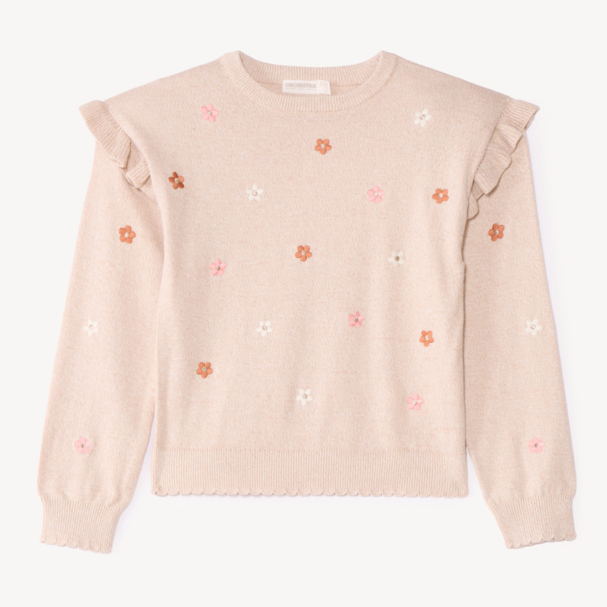 Pull fille à fleurs avec volants  