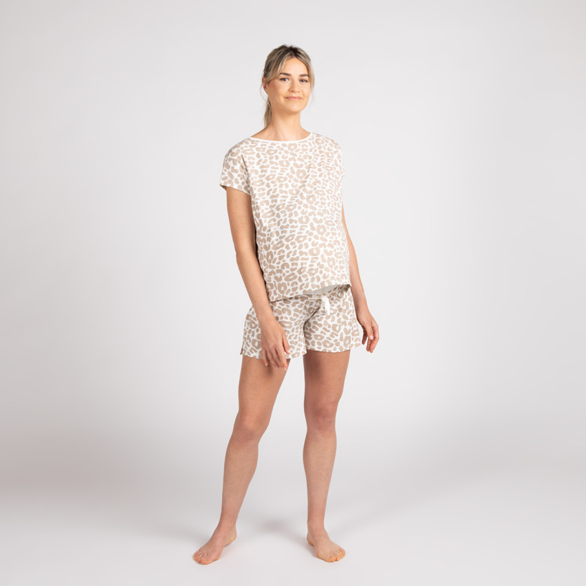 Short pour pyjama de grossesse avec bandeau haut imprimé léopard 