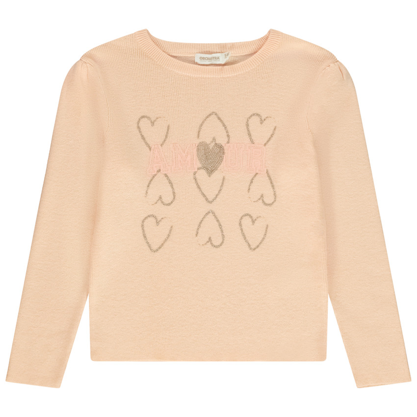 Pull en tricot cotele avec c urs pailletes pour fille