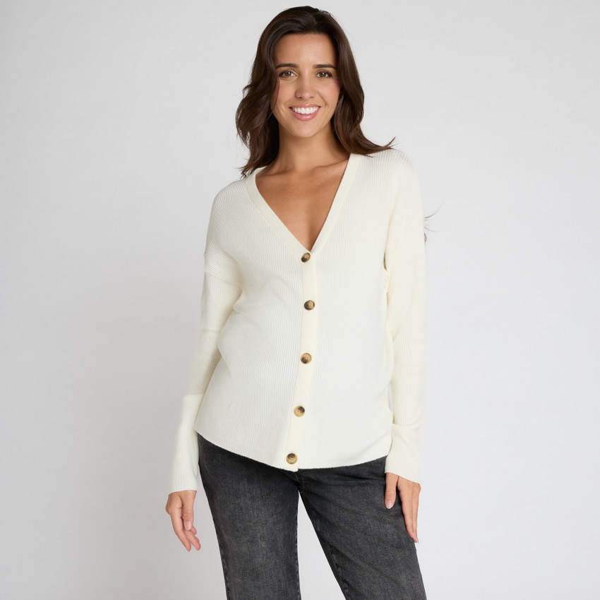 Gilet manches longues uni en tricot avec boutons pour femme