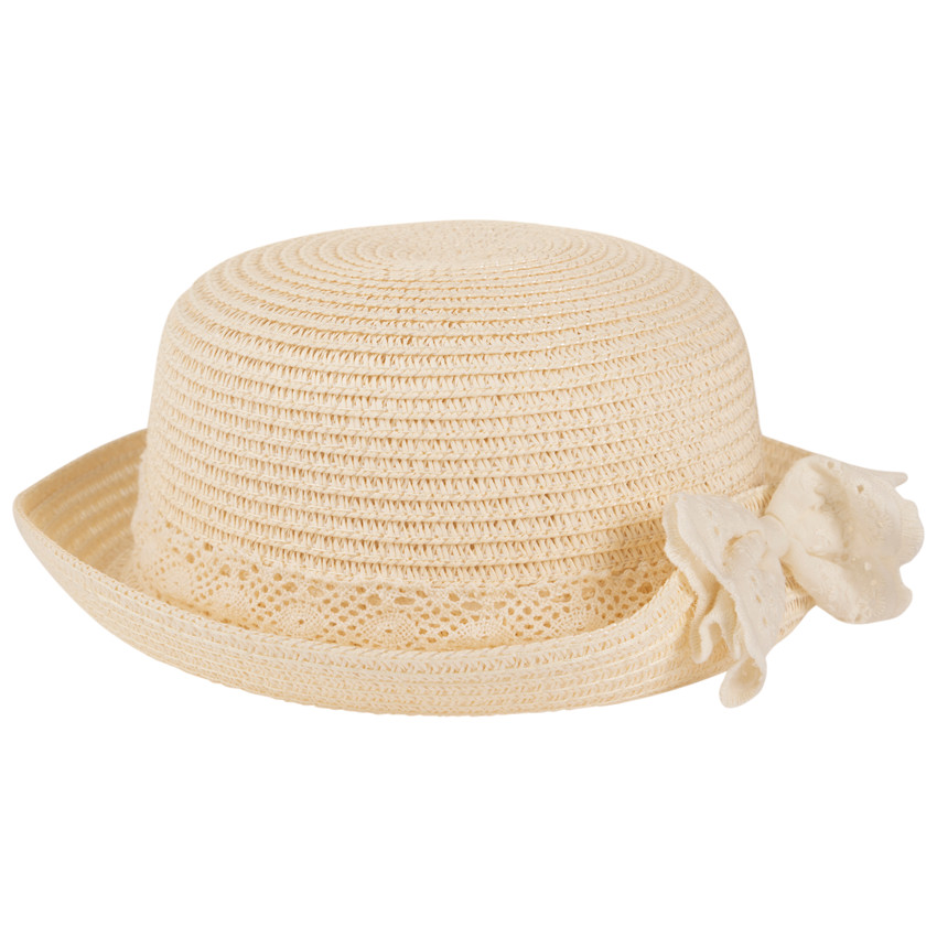 Chapeau tressé avec nœud en broderie anglaise pour bébé fille 