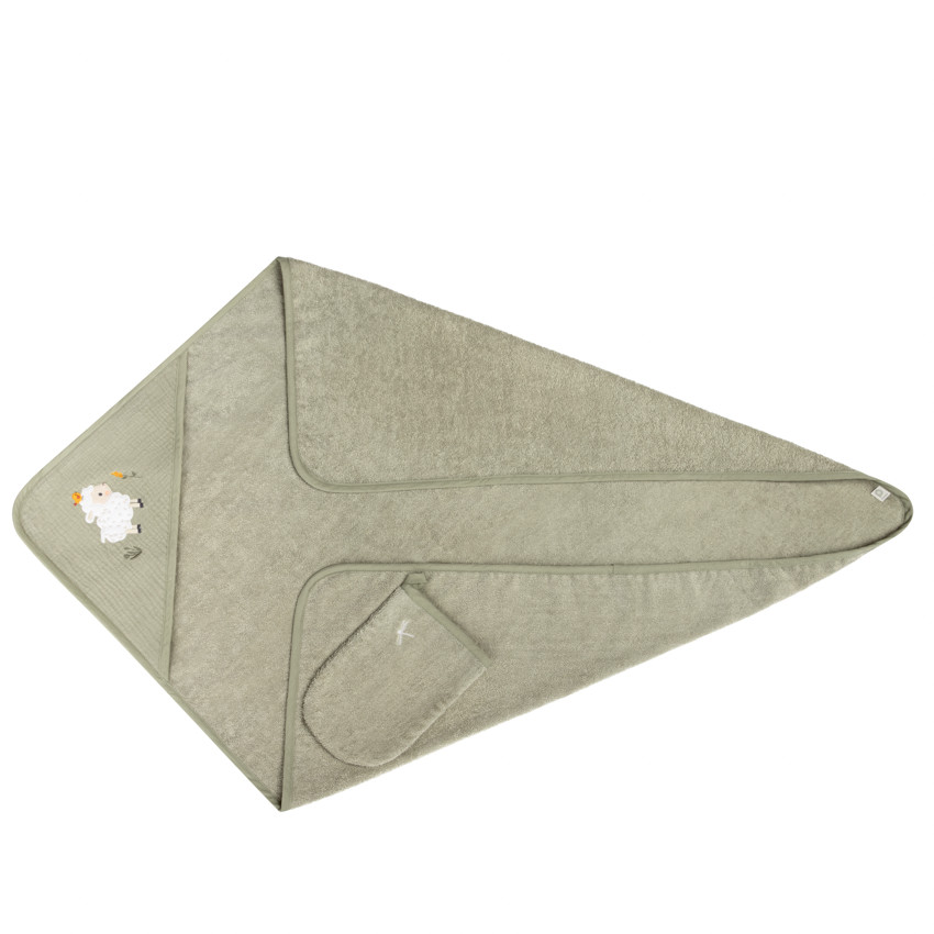 Set de bain avec cape et gant de toilette La Vie à la Ferme vert 