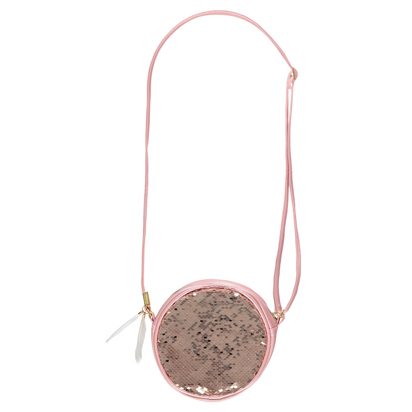 Sac bandouilère rose irisé avec sequins magiques 