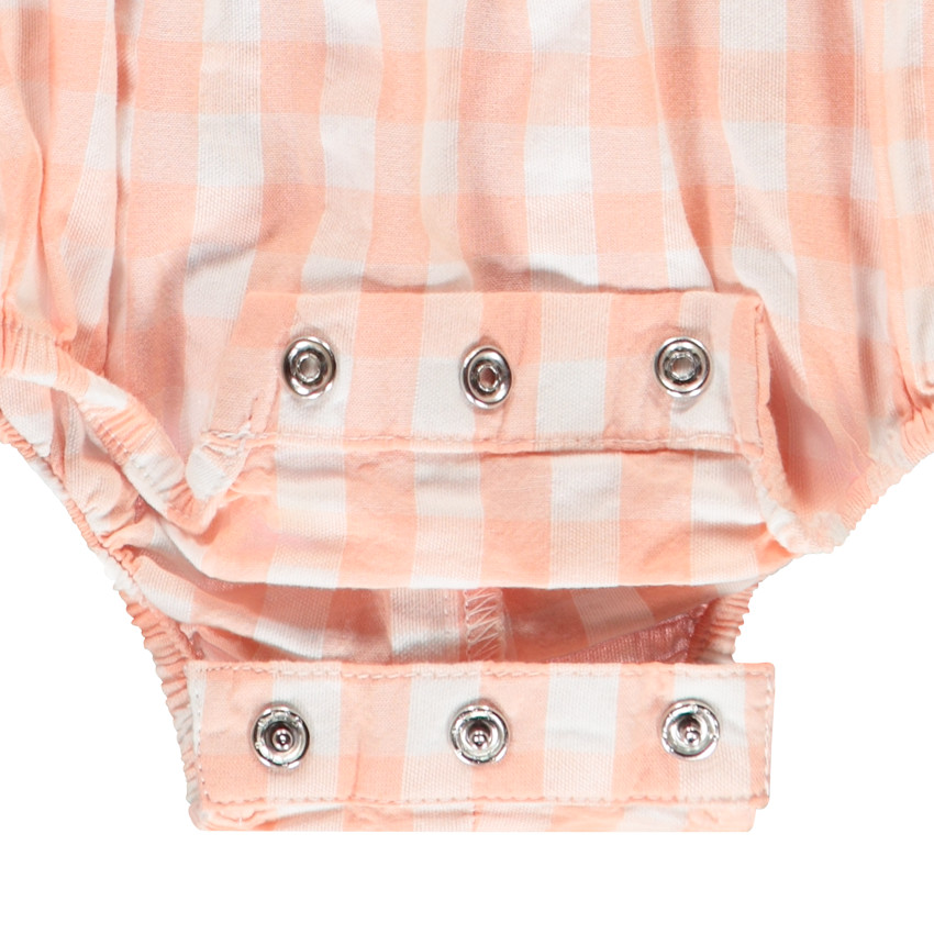 Barboteuse à carreaux vichy et patch baleine pour bébé fille 