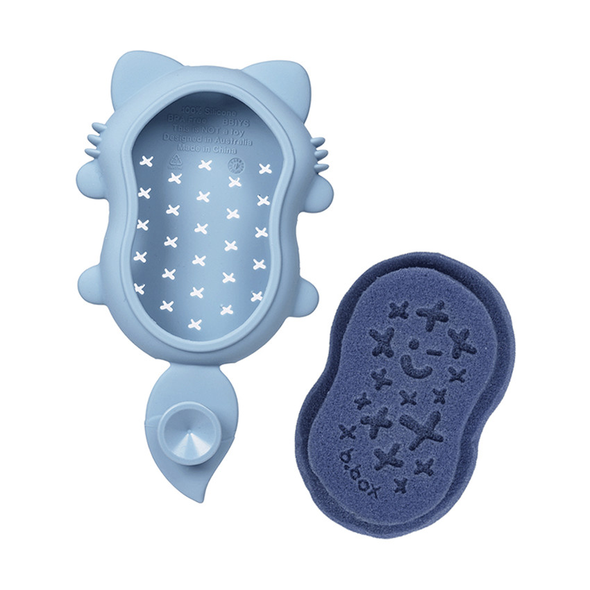 Brosse de bain Rebard avec éponge anti croûtes de lait bleu