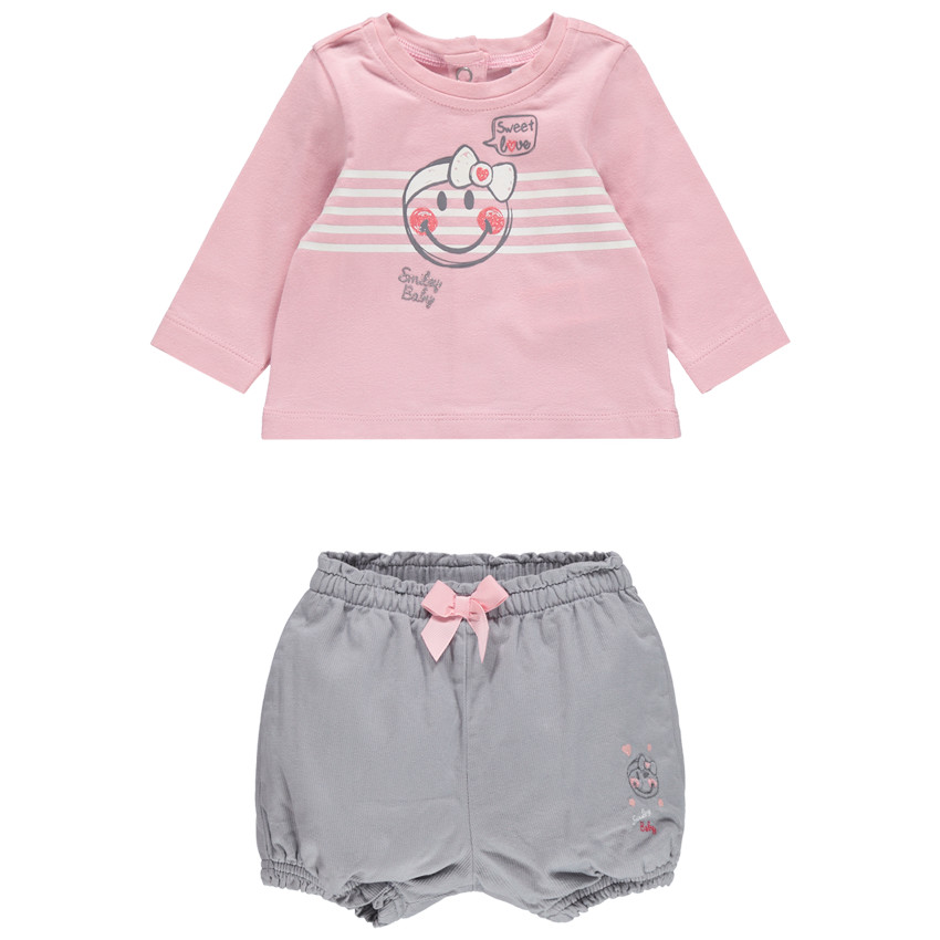 Ensemble avec t-shirt manches longue print Smiley et short gris 