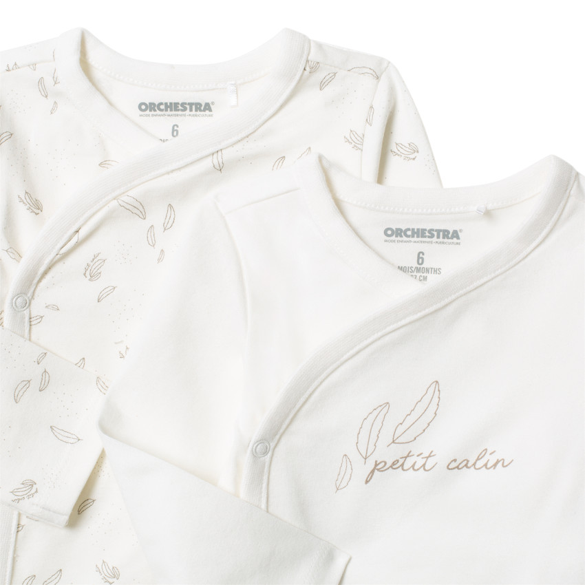 Lot de 2 bodies manches longues en coton print plumes pour bébé 