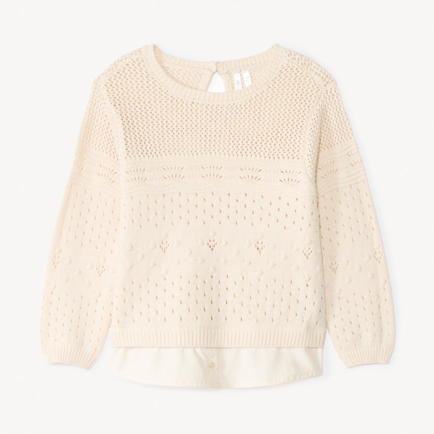 Pull manches longues uni en tricot fantaisie pour bébé fille