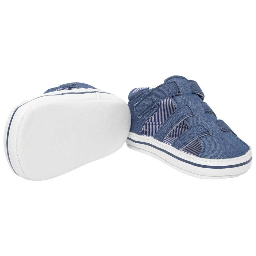 Sandales velcro bleu jean avec doublure à rayures 