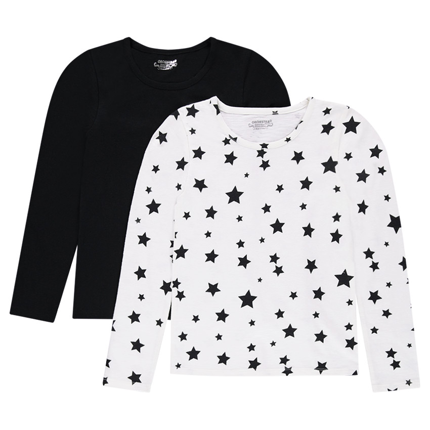 Junior - Lot de 2 Tee-shirt manches longues uni/imprimé étoiles 