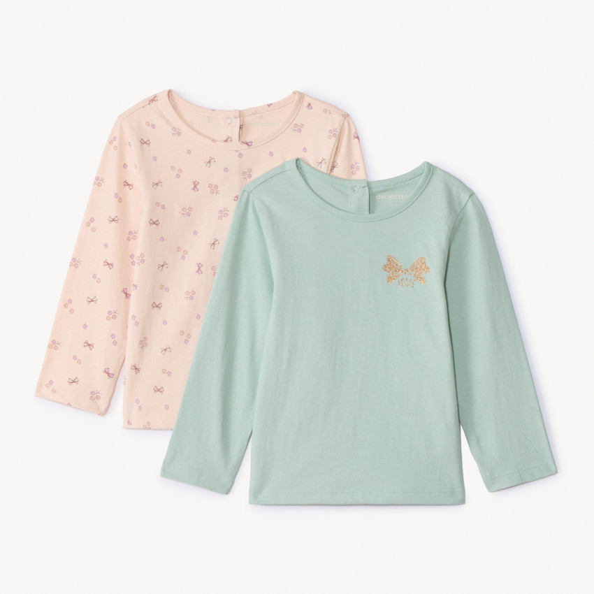 Lot de 2 t-shirts manches longues fantaisie pour bébé fille - Vert d'eau