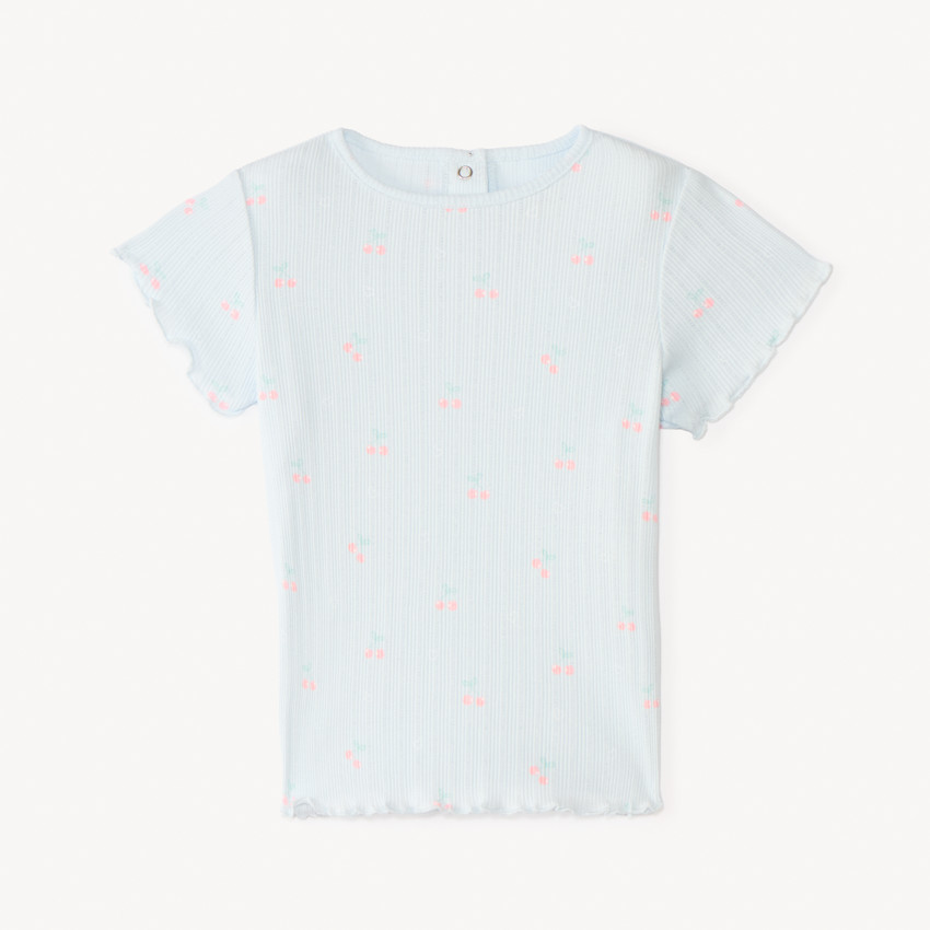 T-shirt manches courtes en maille côtelée imprimé fantaisie pour bébé fille