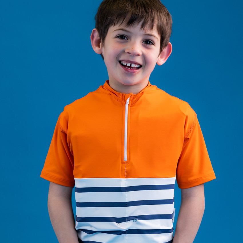 T-shirt anti-noyade enfant manches courtes rayé/orange 5 ans 