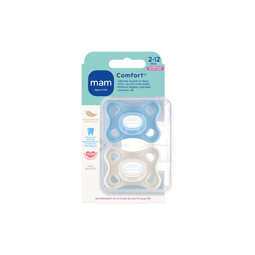 Lot de 2 sucette comfort neutre 2 à 12 mois - Bleu (Mam) - Image 1