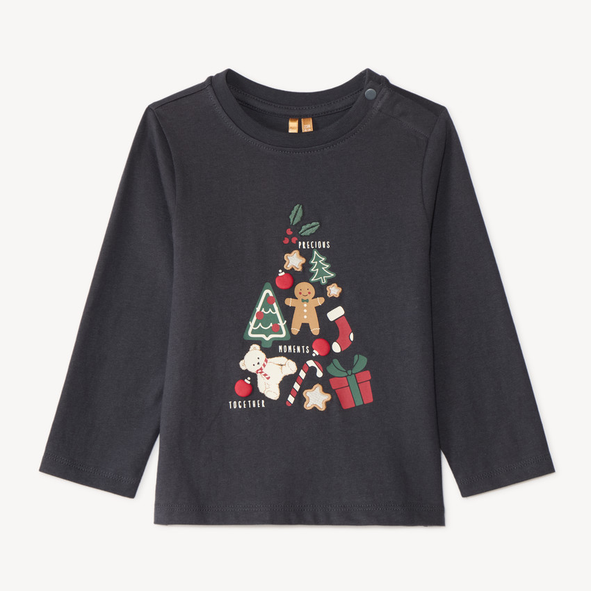 T shirt bébé à manches longues et motifs de Noël en relief
